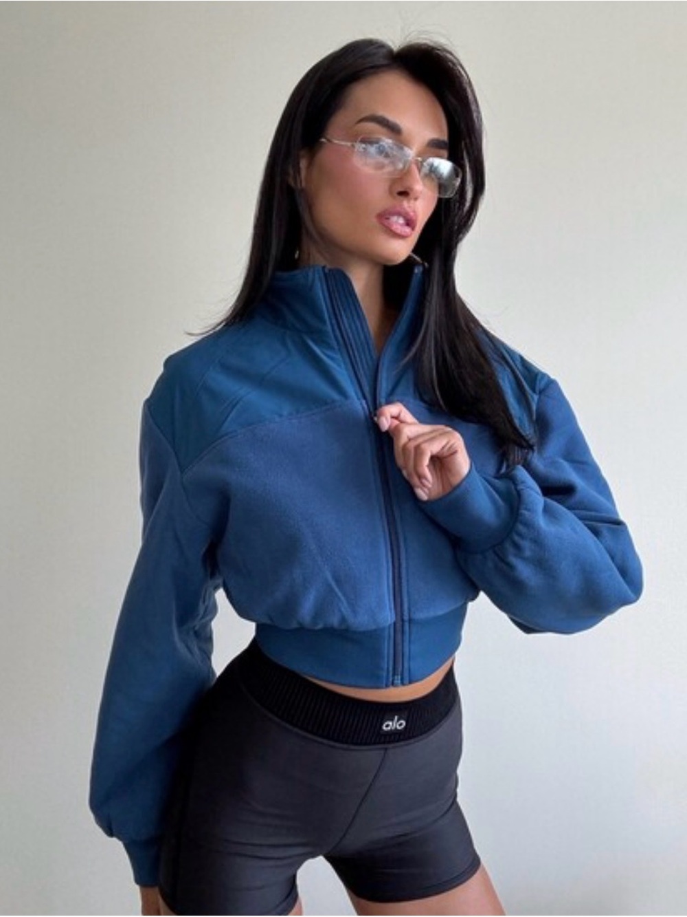 ALO Yoga Deep Blue Cropped Bomber Jacket